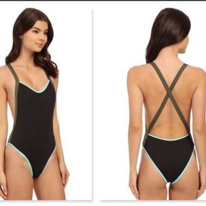 L*Space Black and Aqua One Piece Swimsuit